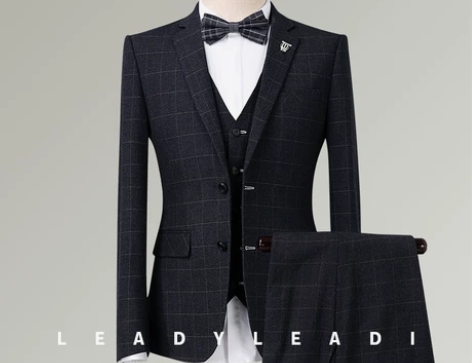 列奇男士西服套装修身商务英伦三件套青年职业...