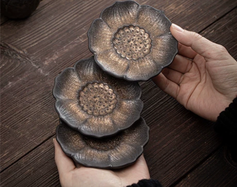 茶室特价出莲香杯垫 日式鎏金铁釉复古陶瓷茶...