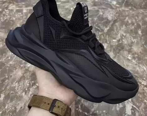 黑色男鞋夏季透气男士工作劳保鞋厚底老爹鞋男...