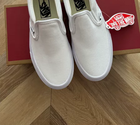 万斯经典一脚蹬纯白 低帮滑板帆布休闲鞋va...