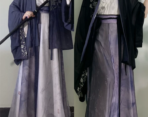 魏晋南北朝褶衣交领齐腰 状态八五新 深蓝紫...