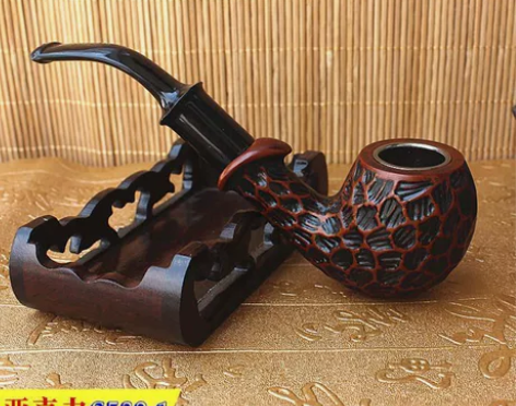 弯式过滤烟斗老式烟嘴新手实木烟斗  刻花 ...