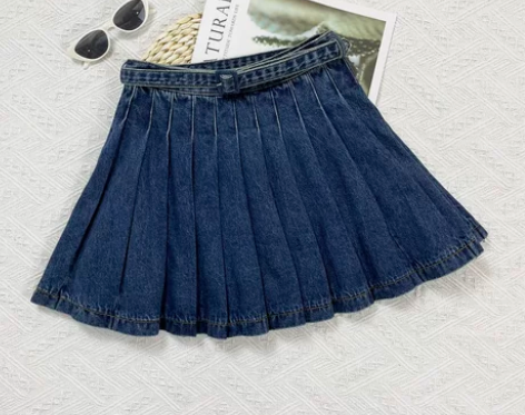 2024新款蓝色显瘦设计感半身高腰A字显腰...