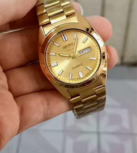 库存清仓金色精工石英表中老年人怀旧复古金表...