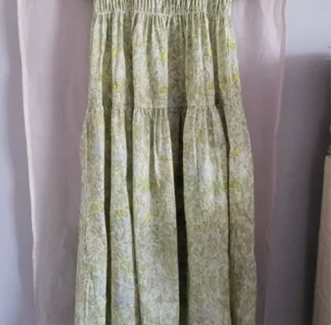 夏季时尚法式短袖连衣长裙 全新正品，绿色扎...