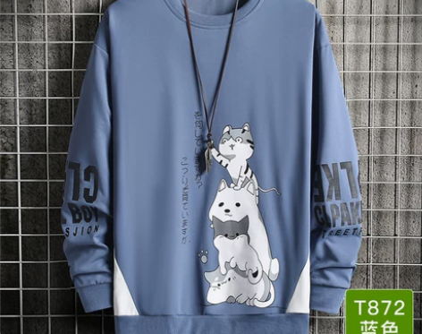 圆领印花卫衣男春秋季薄款潮流秋衣男士长袖t...