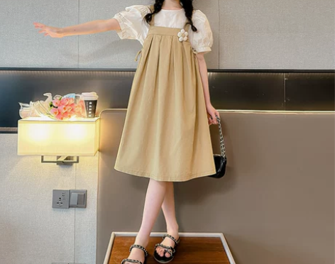 女童夏季连衣裙2024新款韩版洋气大童背带...