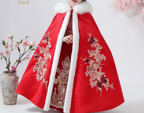 汉服斗篷女童冬季外出婴儿防风外套抖音洋气红...
