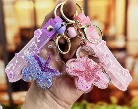 创意樱花海星钥匙扣精致挂件女卡通可爱入油汽...