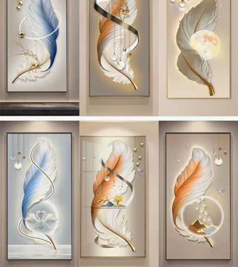 入户玄关画晶瓷画年年有余现代轻奢挂画竖版过...