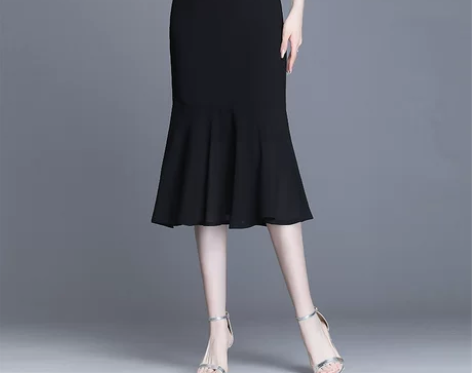 ?雪纺半身裙包臀高腰一步裙荷叶边中长款垂感...