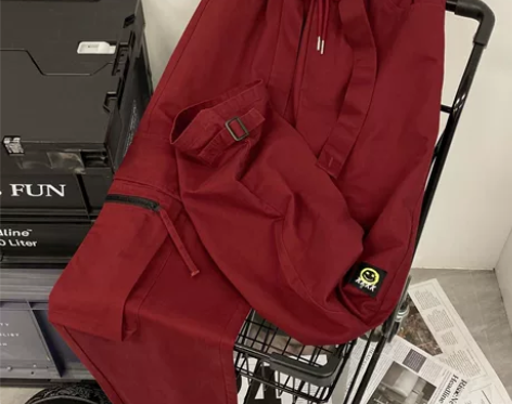 高街红色休闲裤夏秋薄款美式高腰显瘦工装裤休...