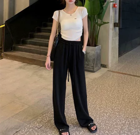 范智乔 灰色垂感百搭高腰卫裤女夏遮肉显瘦小...