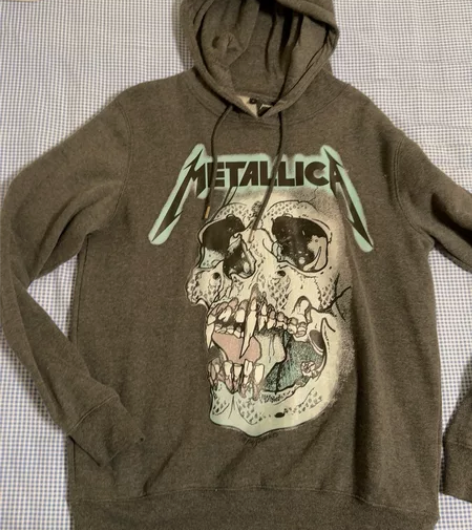 摇滚重金属乐队印花加绒连帽卫衣，L码。胸围...