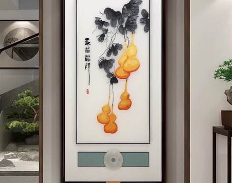 高端新中式玄关刺绣装饰画走廊过道背景墙山水...