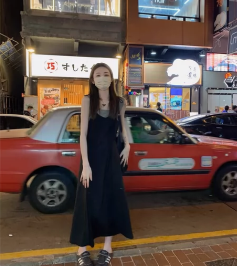 aaaaxbbb莫泊桑夜幕 吊带长裙黑色气...