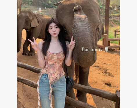 白水女【枯木玫瑰】不规则吊带背心女新款带胸...