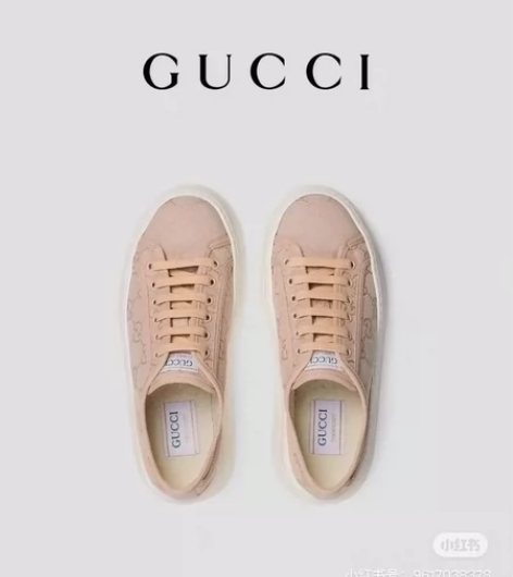 gucci粉色印花logo帆布鞋 尺寸37...