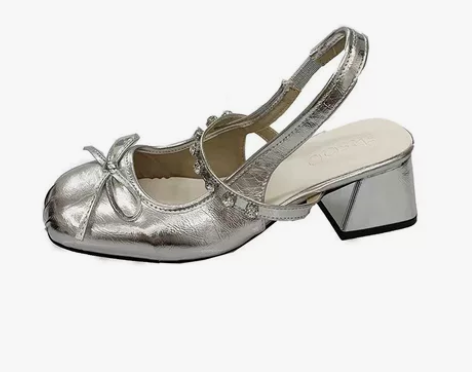 银色包头凉鞋女 2024夏季外穿粗跟 法式...