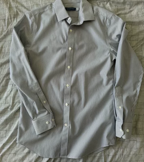 全新十如仕免烫条纹府绸正装长袖衬衫 灰白条...