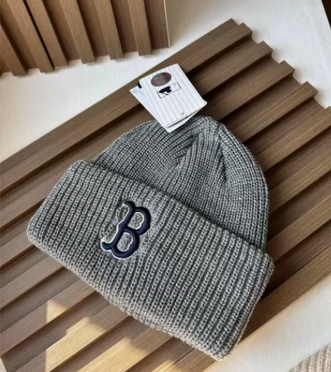 MLB针织帽灰色b字母  2023最新款男...