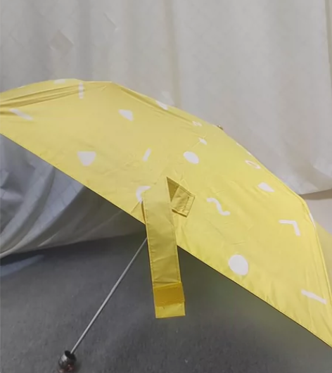 韩国购入，亮黄色三折黑胶防晒铅笔伞，实物拍...