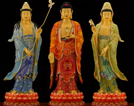 台湾彩绘西方三圣铜像纯铜阿弥陀佛像观世音菩...