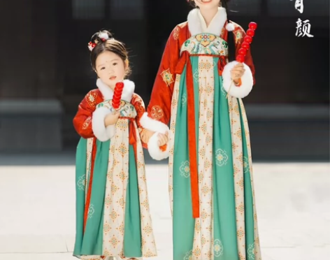 乌扣.青颜 女童汉服秋冬儿童中国风古装加厚...