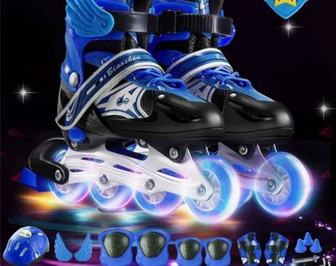 溜冰鞋儿童全套装男童女童大人直排轮旱冰鞋轮...