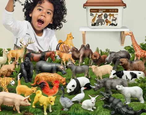 【赠收纳桶】纽奇儿童动物玩具农场动物野生动...