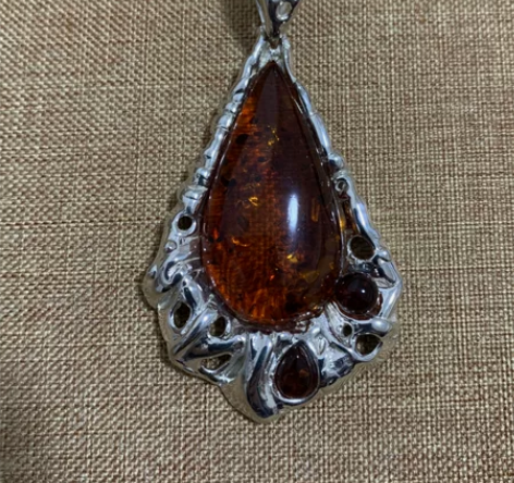 波兰纯手工925银血珀小圆球点缀花珀重工吊...