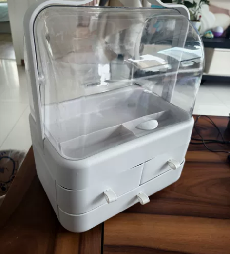 网红防尘化妆品手提大容量收纳盒，双开门设计...