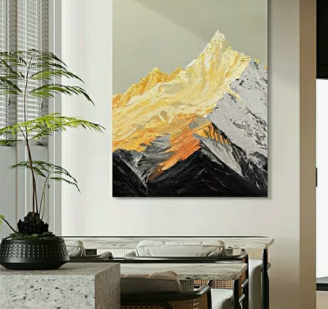 定制手绘油画玄关装饰画 日照金山 厚机理餐...