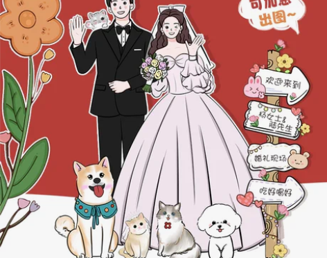 手绘头像Q版情侣婚礼婚纱照定制卡通人物人形...