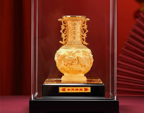 金玉满堂绒沙金花瓶中式摆件家居客厅酒柜装饰...