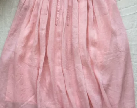 ?静家 苎麻 轻薄双层浅粉色半身裙女文艺中...