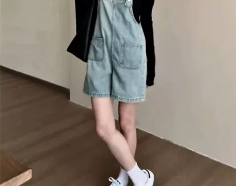 热风hot wind背带裤牛仔背带短裤 S...