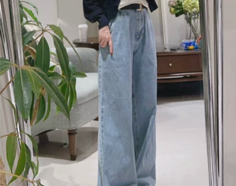 牛仔裤女士秋季高腰宽松显瘦百搭休闲显高阔腿...