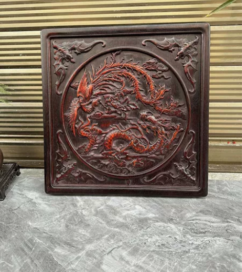 精品紫檀木雕刻龙凤呈祥挂屏,雕工精致,选料...