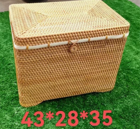 越南藤编方形四脚带盖收纳箱装衣篓家居收纳箱...