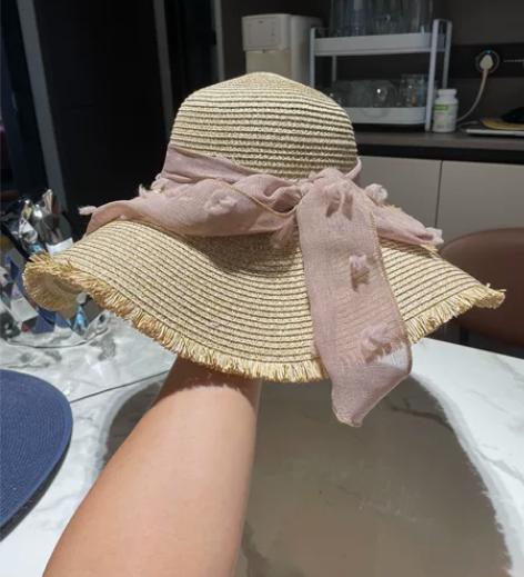 拍照戴过一次,草编草帽女百搭毛边夏日海边出...