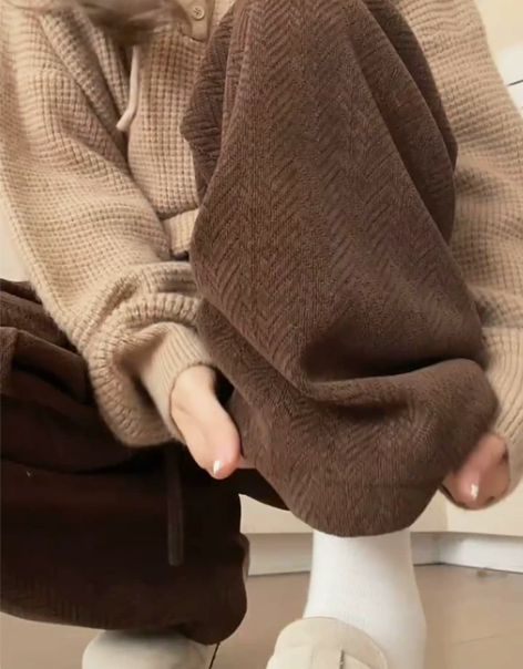 雪尼尔阔腿裤女秋冬季2024新款休闲直筒咖...