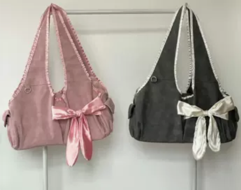 韩国允真同款蝴蝶结包包街头感休闲托特包粉色...