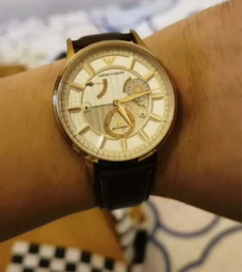 阿玛尼，机械手表，41表盘，背透！羊皮表带...