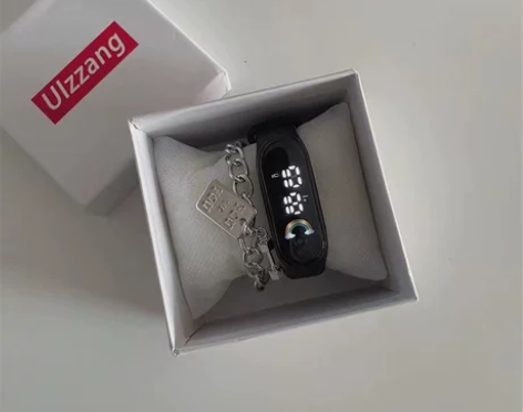 智能电子手表女款学生小众防水运动闹钟手环石...