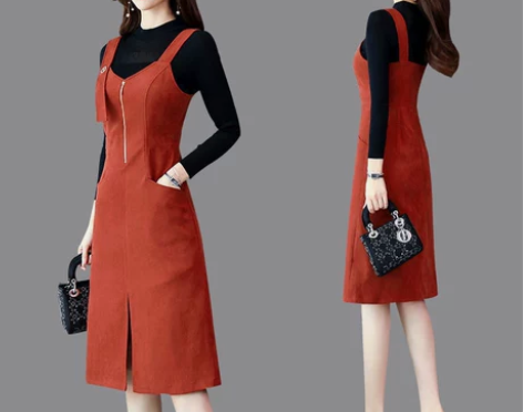 背带裙连衣裙中长款2024春秋新款韩版大码...