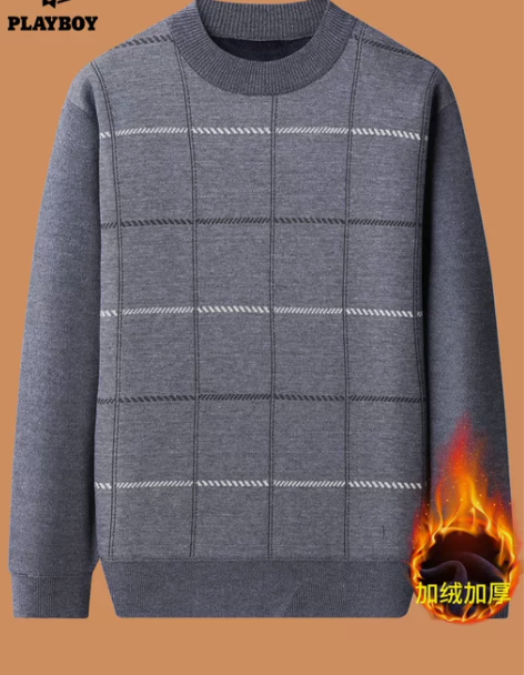 花花公子男毛衣 男装毛衣爸爸冬装加绒加厚中...