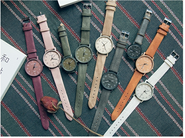 韩 版文艺森系石头纹浅磨砂 男女中学生手表...