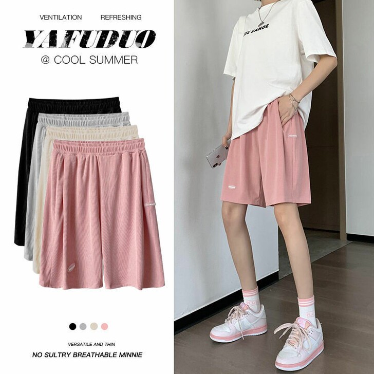 厂家直销夏季冰丝阔腿短裤女薄款高腰宽松显瘦...