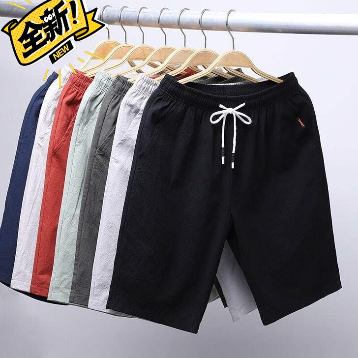 纯棉！男士休闲亚麻五分短裤棉麻沙滩休闲裤中裤